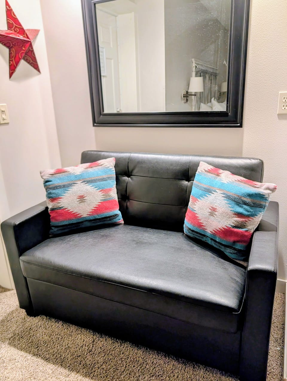 Twin sofa sleeper available in the queen bedroom.