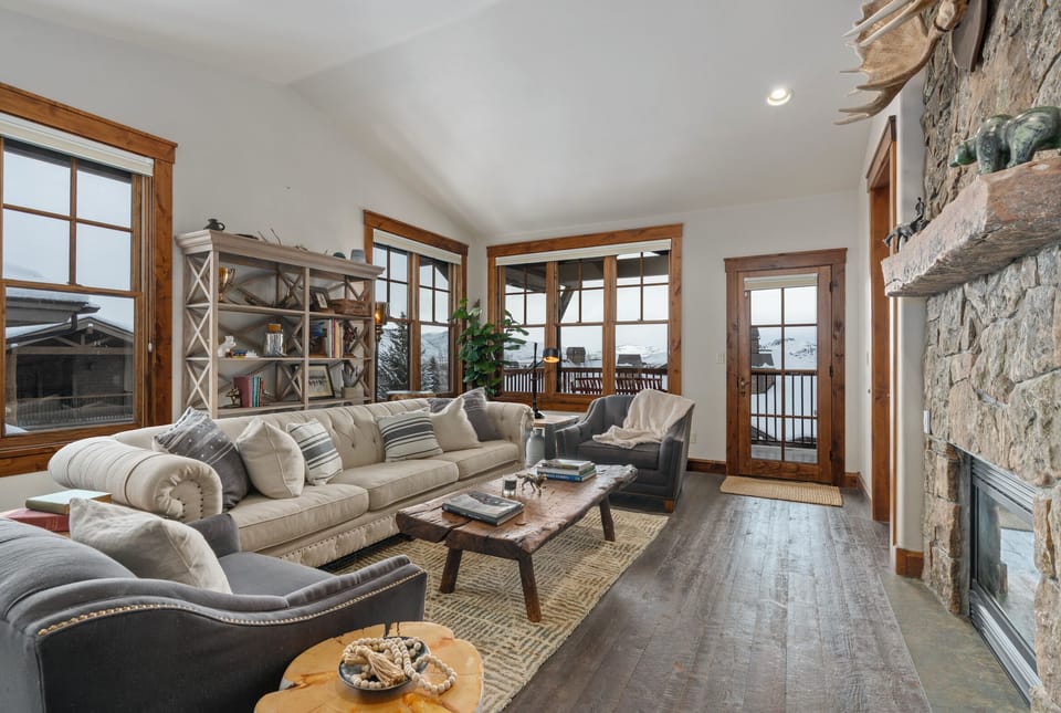 Living room with a gas fireplace