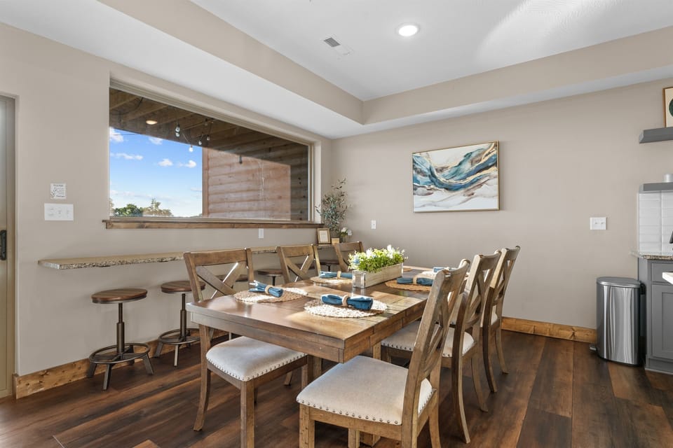 Gather around the dining table for family meals with a view.