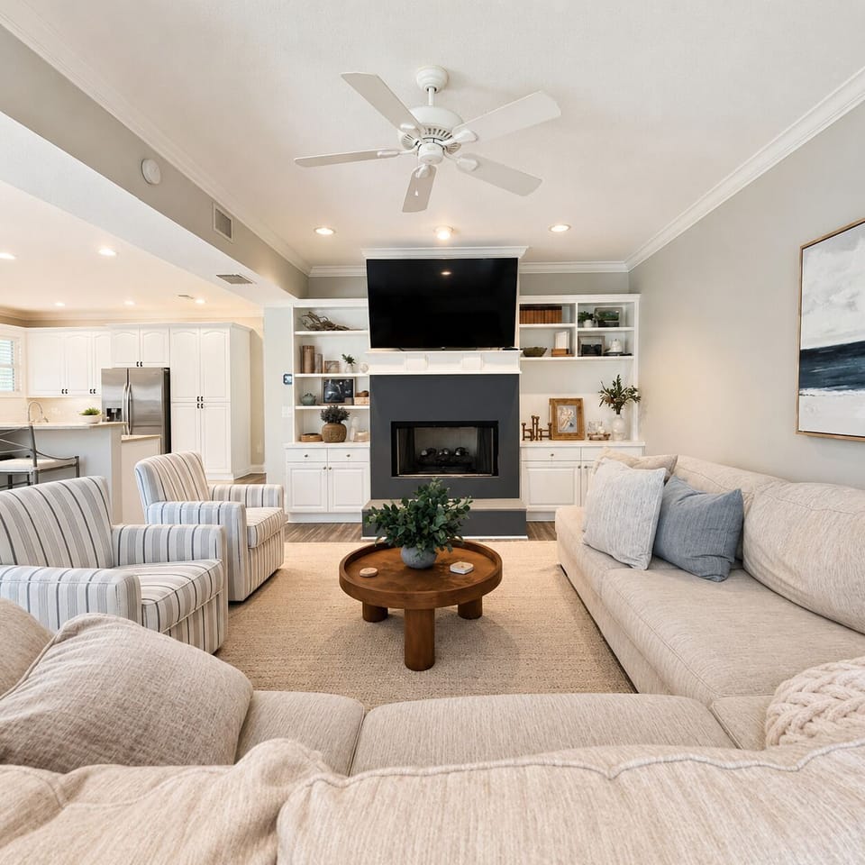 Family room with plenty of seating for the perfect movie night.