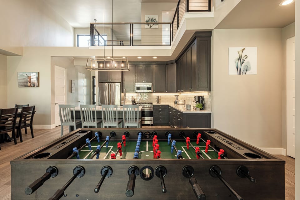 Great room with a foosball table