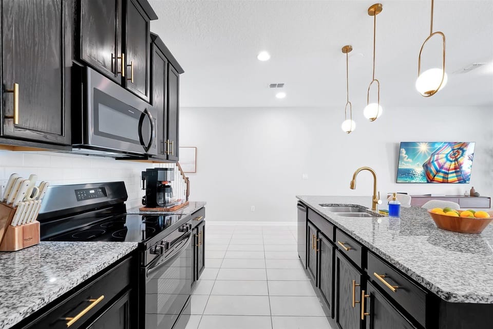 Fully equipped kitchen with appliances for family meals
