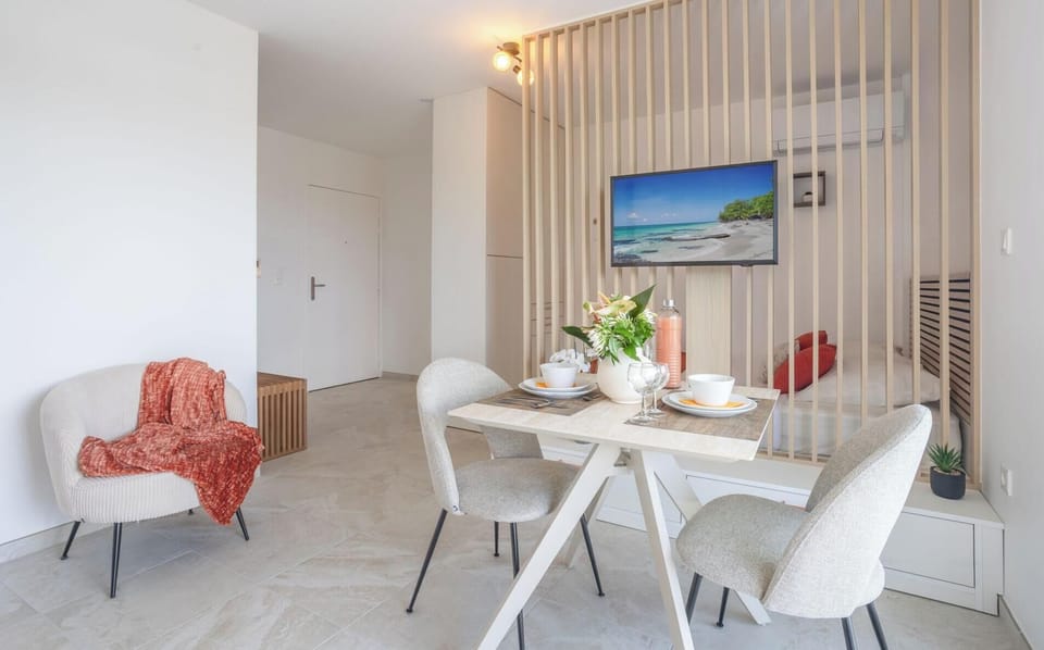 Vue salon, TV et fauteuil design