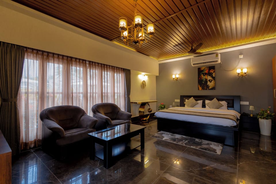 Luxury Double Room, Balcony, Pool View | Laptop workspace, blackout drapes, soundproofing, iron/ironing board