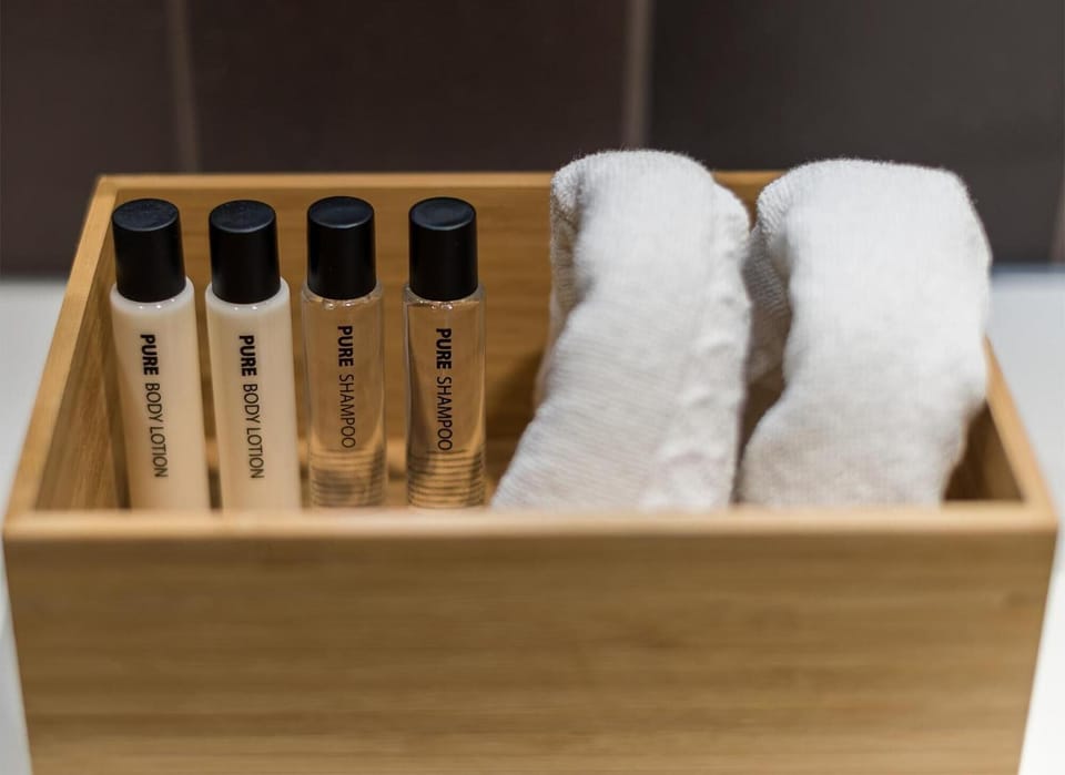 Shower, free toiletries, hair dryer, towels