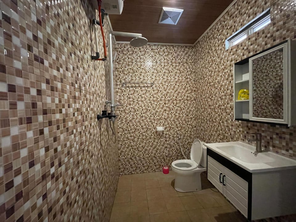Shower, hair dryer, slippers, bidet