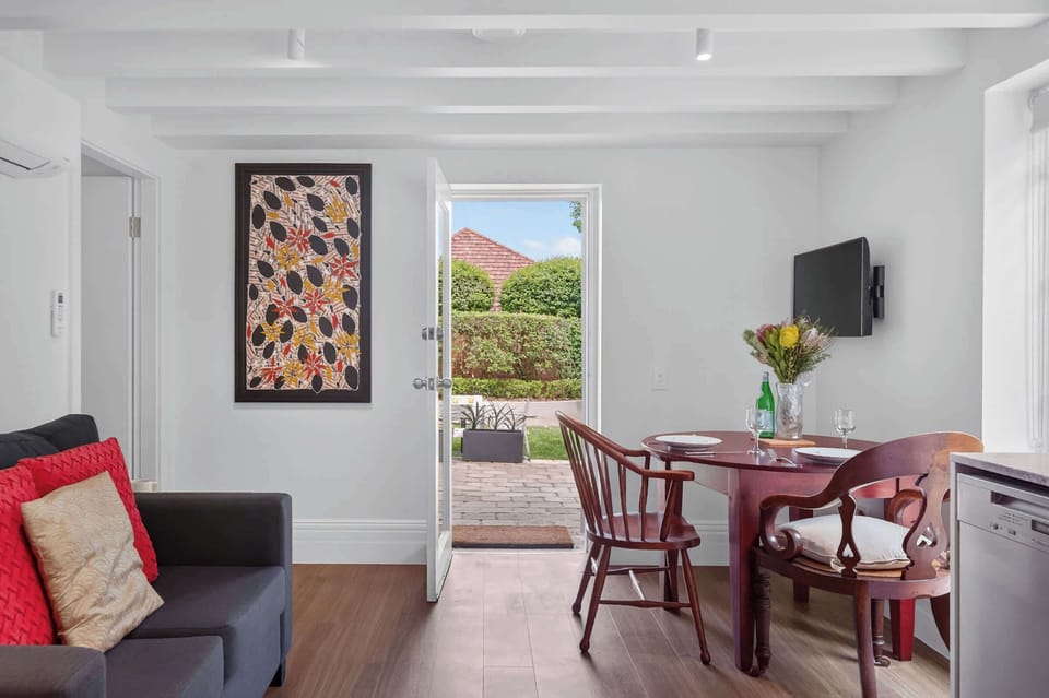 Open plan living, dining and kitchen space opening out onto your private patio perfect for alfresco dining. You also have the dining table inside should it be a little cool or hot. There is also split air conditioning for cooling and heating