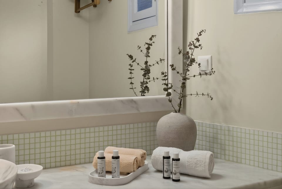 Classic Double Room, Garden View | Bathroom | Shower, towels, shampoo