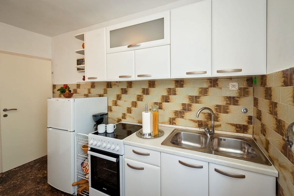 Apartment (A1) | Private kitchen | Fridge, oven, stovetop, electric kettle