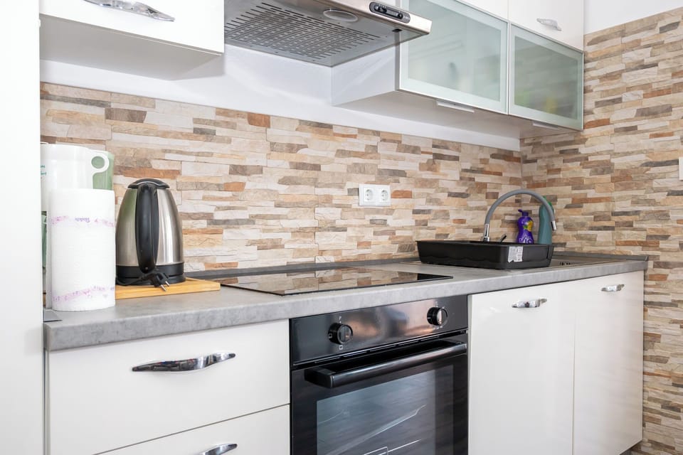 Apartment (A1) | Private kitchen | Fridge, microwave, oven, stovetop