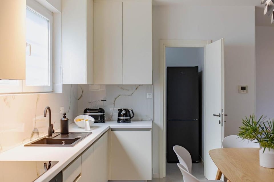 Apartment (A1) | Private kitchen | Fridge, microwave, oven, stovetop