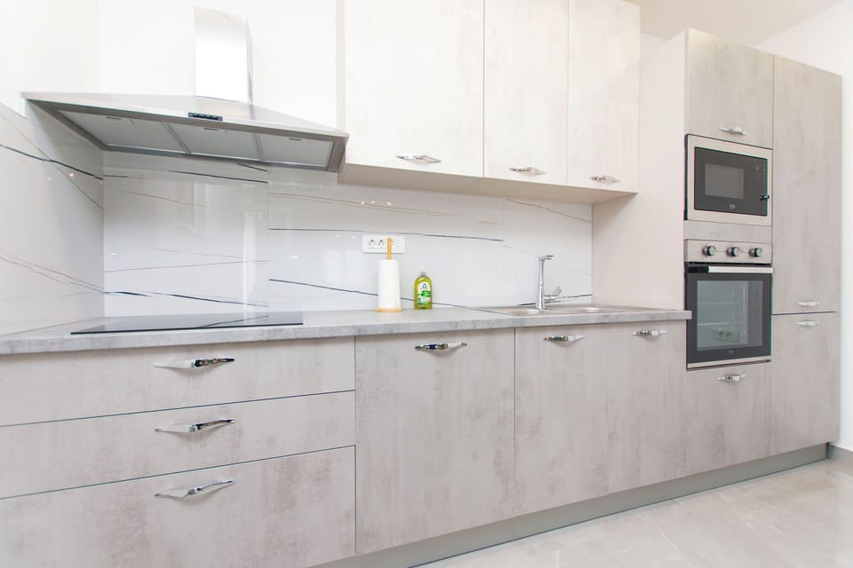 Apartment (A1) | Private kitchen | Fridge, microwave, oven, stovetop