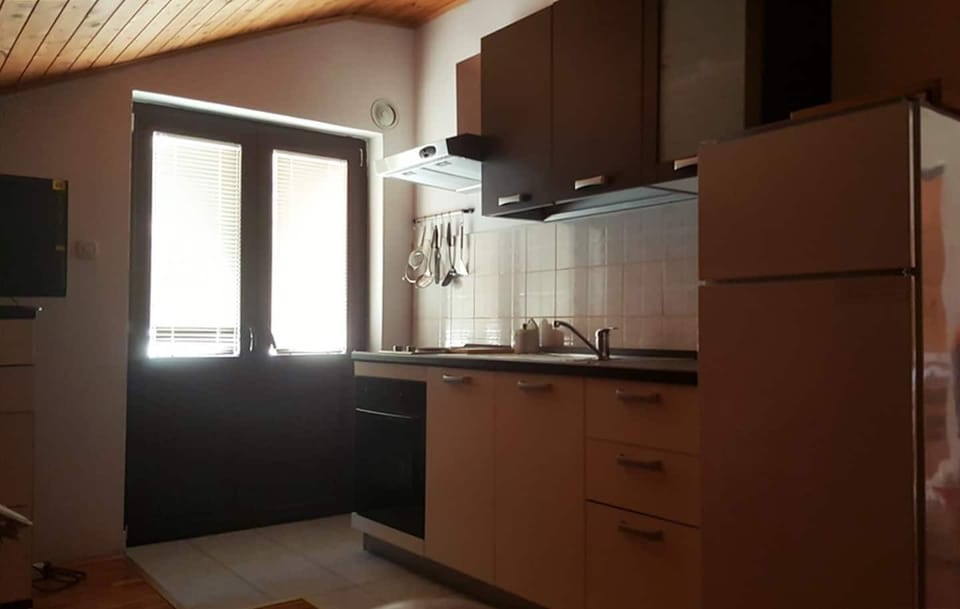 Apartment (A1) | Private kitchen | Fridge, microwave, oven, stovetop
