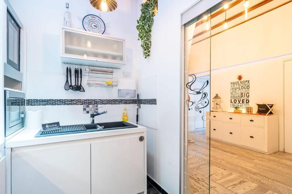 Apartment (A1) | Private kitchen | Fridge, microwave, oven, stovetop