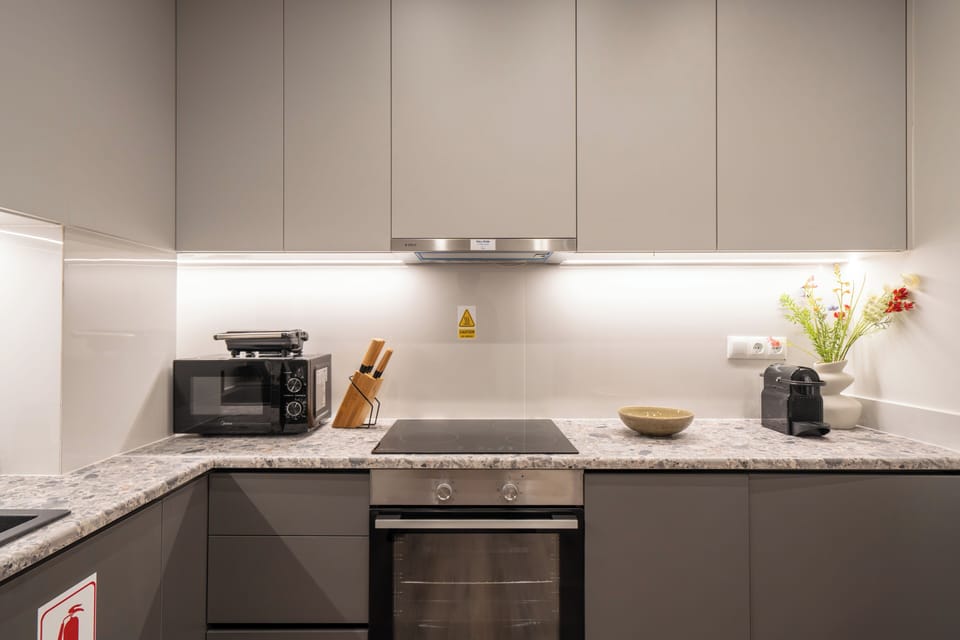 Luxury Apartment, Balcony, City View | Private kitchen | Full-size fridge, microwave, oven, stovetop