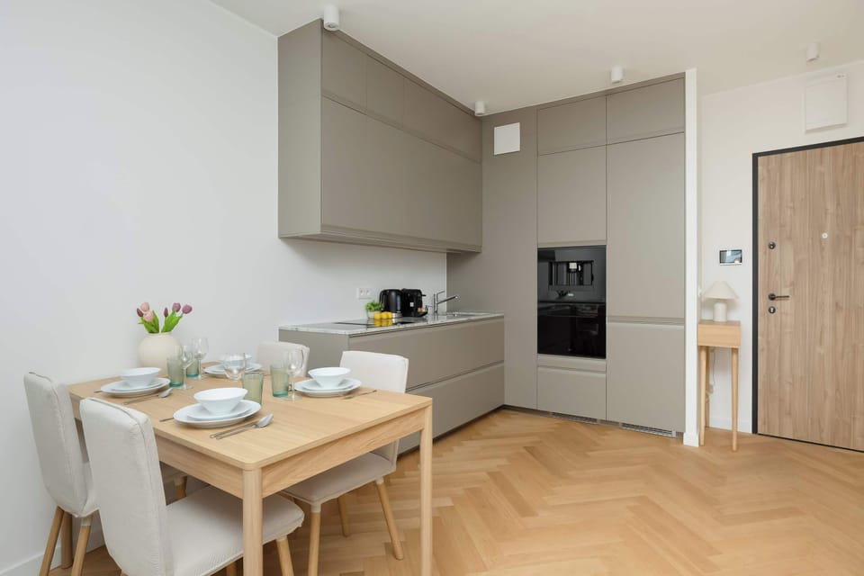 The fully equipped kitchenette includes everything you need for a home-cooked meal.