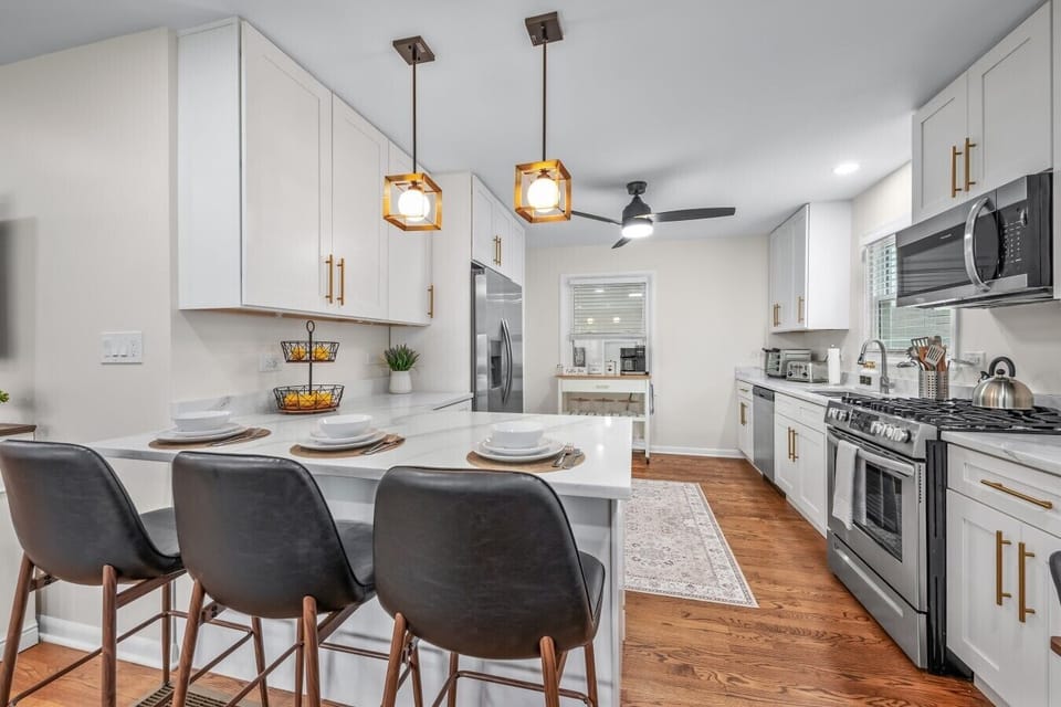 Bar seating makes serving kids quick and close to the kitchen.