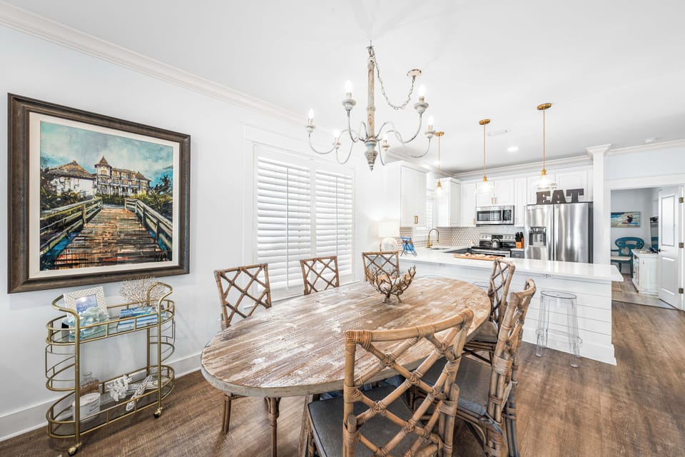 Gather around the table and island with seating for up to 10.