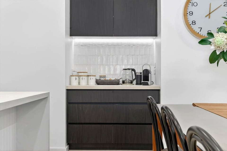Dedicated coffee nook with under-cabinet lighting