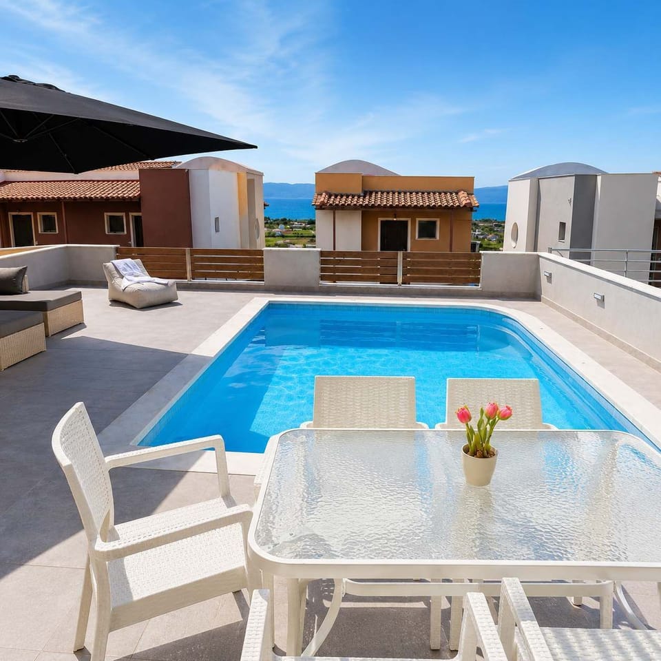 The terrace, with the pool just adjacent