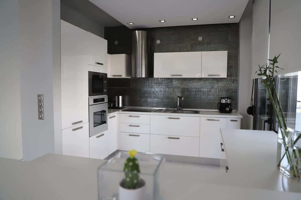 The open kitchen, all clean lines