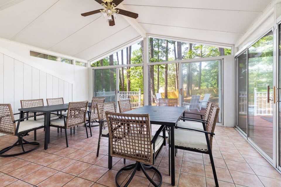 Large dining space designed for group meals and connection