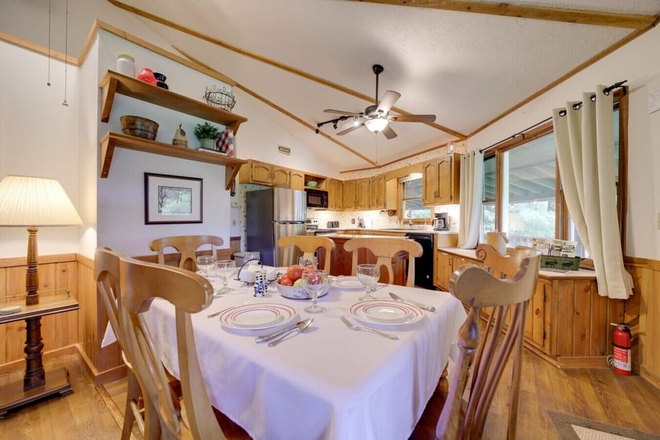 Dining Area | Gatherings Table & Rustic Wood Details | Warm Cabin Feel