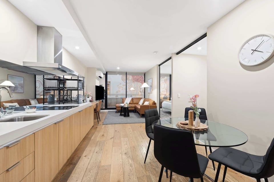 Open plan living, dining and kitchen area 