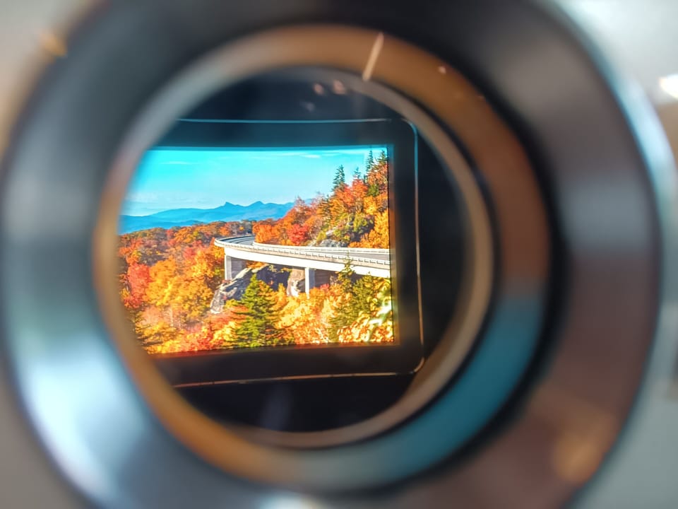 Photo of the Blue Ridge Parkway in Fall, through a telescope