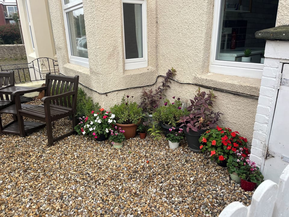 Private garden with seating area for relaxing 
