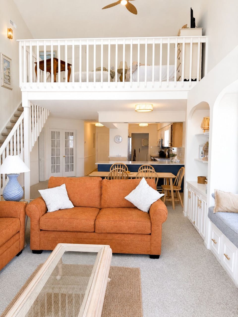 Living room and spacious kitchen with loft above 