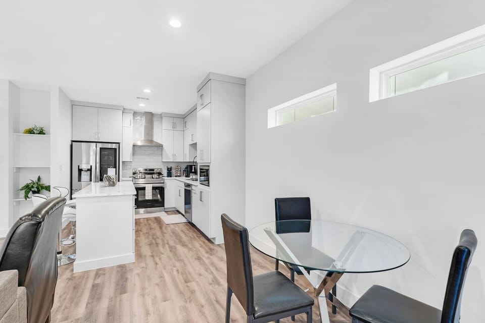 Eat and entertain in this bright dining nook with window views.