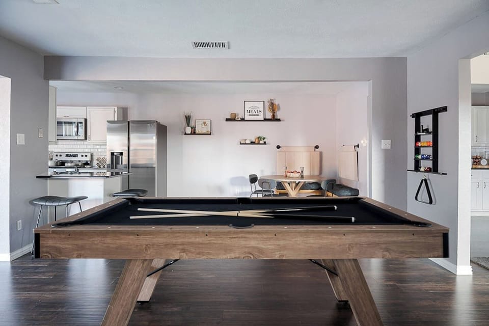 Have some fun with this chic, fully-equipped pool table during your stay