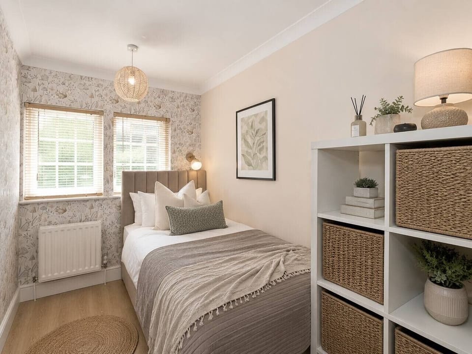 Cozy and minimalist, offering a snug, light-filled corner to unwind.
