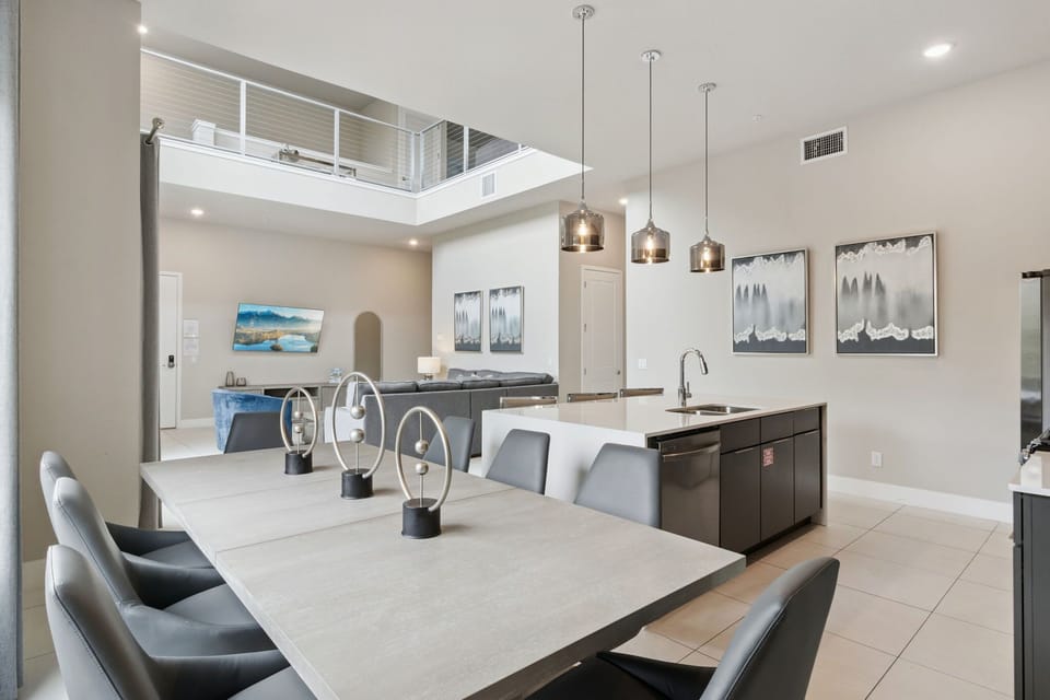 Enjoy meals together in this sleek modern dining space