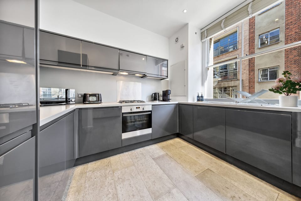 Deluxe Apartment | Private kitchen | Fridge, microwave, cookware/dishes/utensils