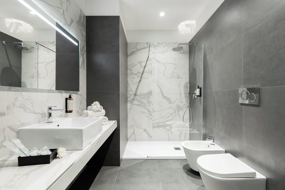 Queen Deluxe | Bathroom | Shower, rainfall showerhead, free toiletries, hair dryer
