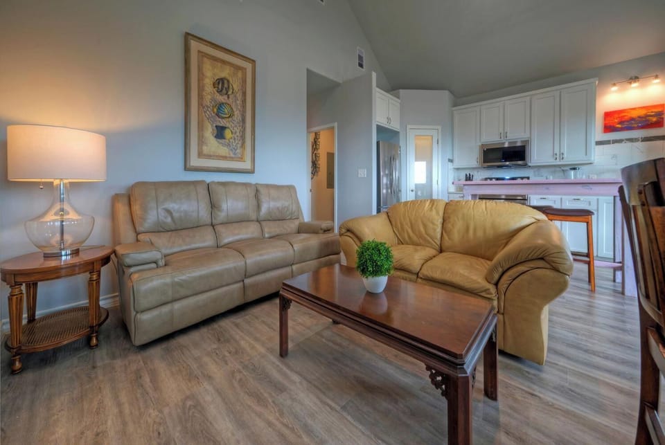 Cozy seating arrangement featuring coastal-inspired decor.