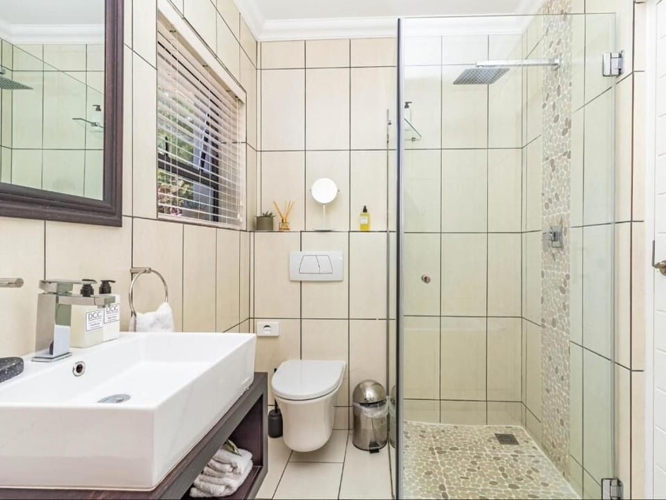Luxury Double Room, Patio | Bathroom | Shower, towels, soap, toilet paper