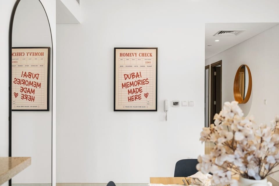 Living room decor with `Dubai Memories` art
