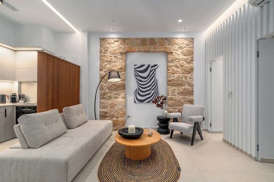 Modern Living Area with Elegant Stone Accent Wall