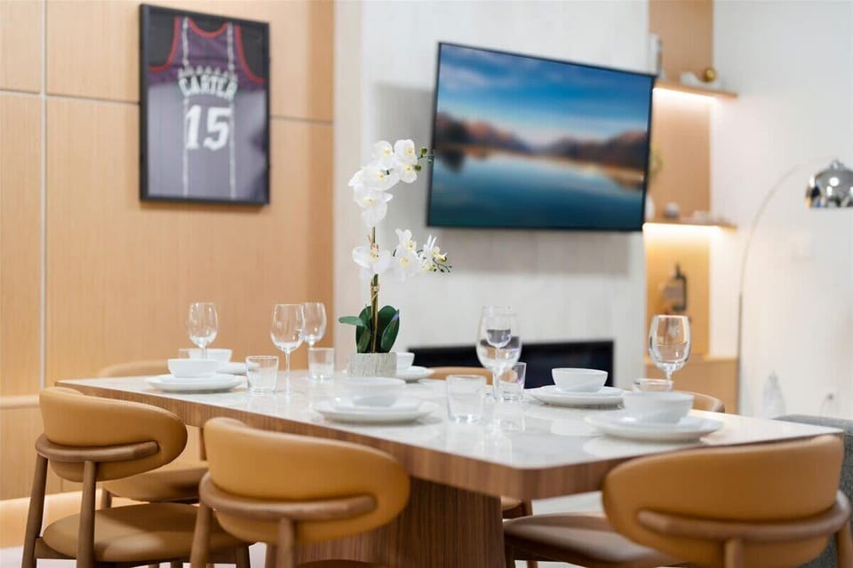 
Dining area with comfortable seating, perfect for meals or gatherings