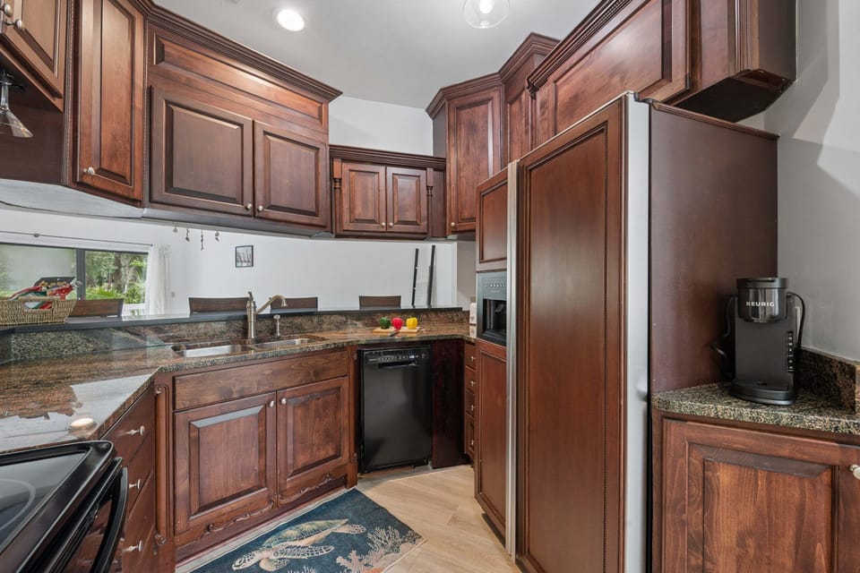 Start your mornings with a fresh cup from the Keurig coffee maker before heading out to explore the island