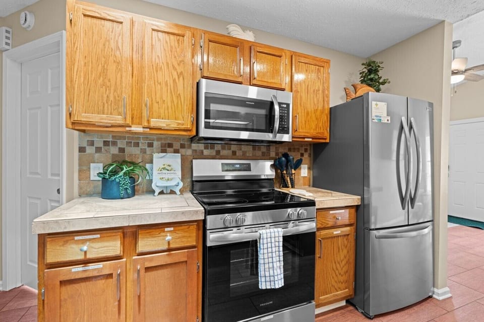 Brand new stainless steel appliances await you.