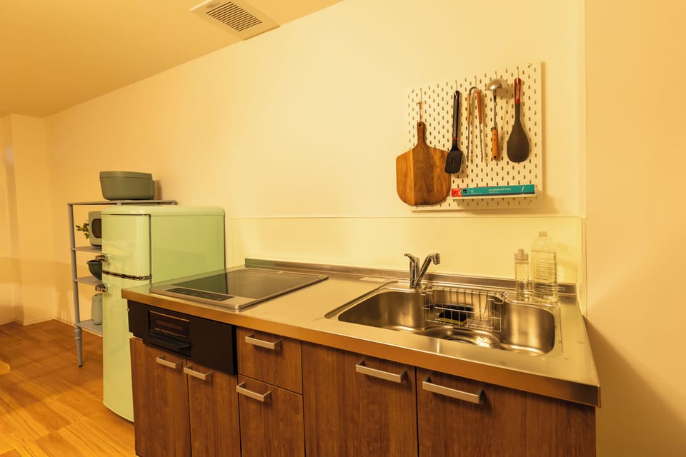 Apartment | Private kitchen | Full-size fridge, microwave, oven, stovetop