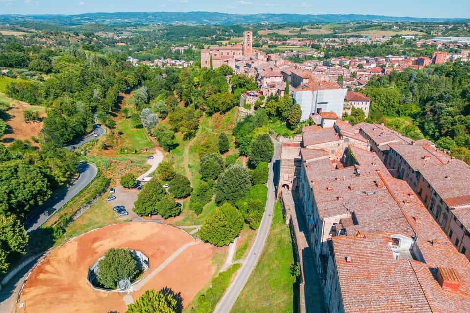 Aerial view of Colle Val d'Elsa ans d surrounding hills
