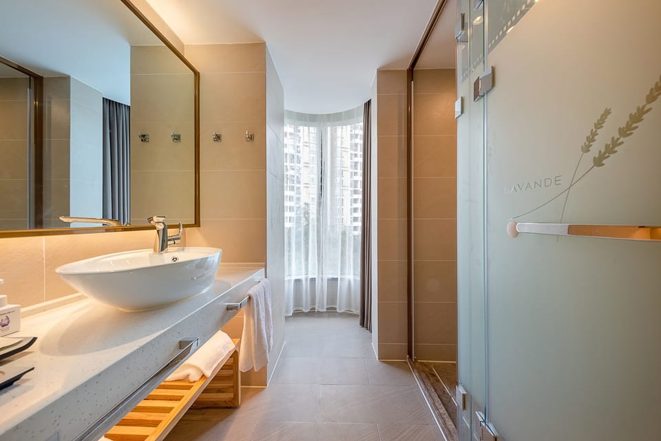 Standard Double Room, City View | Bathroom | Shower, rainfall showerhead, free toiletries, hair dryer