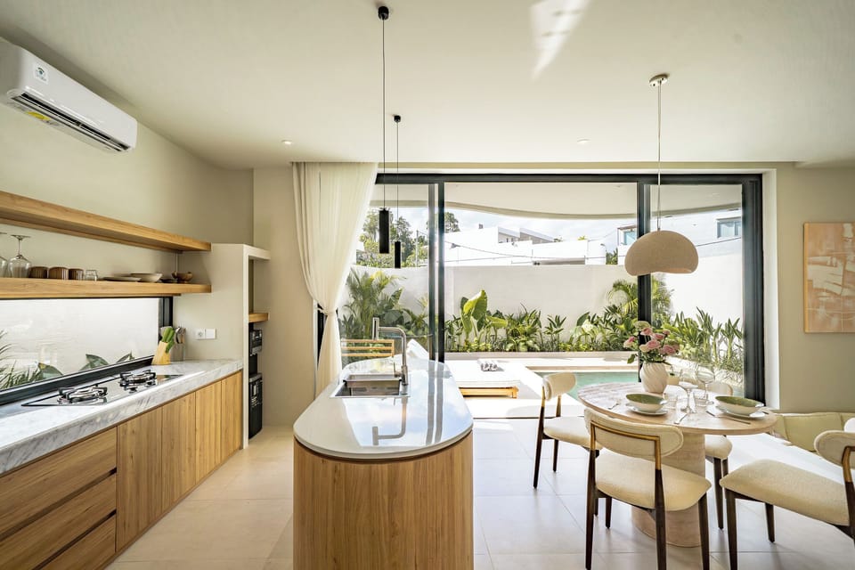 Villa, 1 Bedroom, Private Pool, Pool View | Private kitchen | Freezer, dining tables, kitchen islands