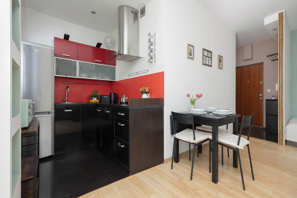 The fully equipped kitchenette includes everything you need for a home-cooked meal.