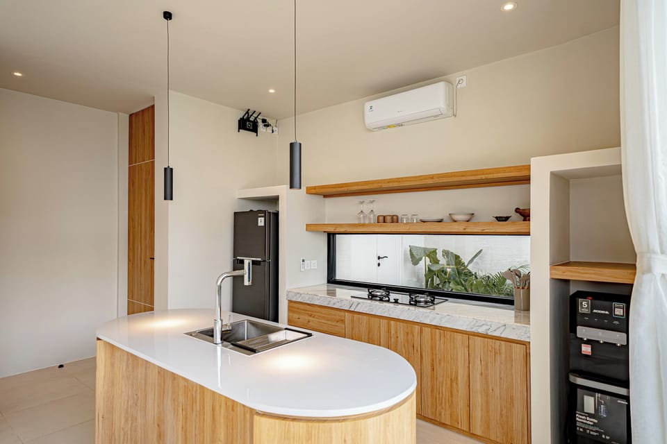 Villa, 1 Bedroom, Private Pool, Pool View | Private kitchen | Freezer, dining tables, kitchen islands